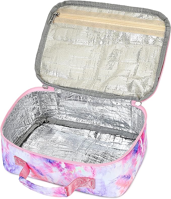 Kids Lunch Box Boys Girls Insulated Lunch Cooler Bag Reusable Lunch Tote Kit for School Travel (878 Galaxy-Purple)