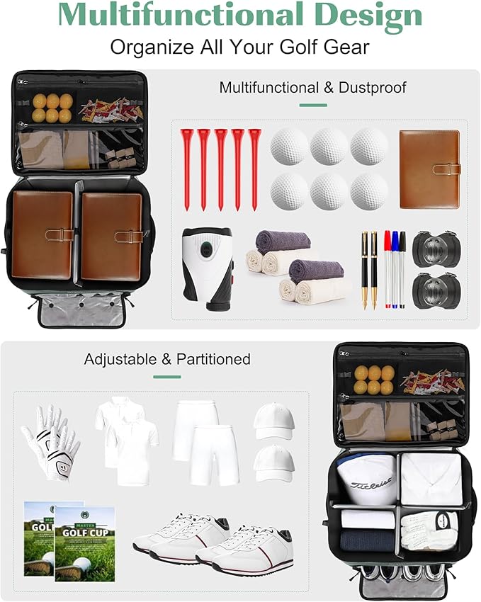 Golf Trunk Organizer, 2 Layer Waterproof Car Golf Locker with Separate Ventilated Compartment for 2 Pair Shoes, Golf Trunk Storage for Golf Accessories, Golf Gifts for Men