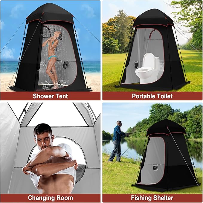 Camping Shower Tent, Oversize Pop Up Changing Tent, Portable Outdoor Bathroom Toilet Tent with Floor, Easy Set Up Privacy Shelter for Dressing, Hiking, Fishing, UPF50+