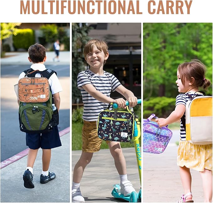 Genteen Lunch Box Kids, Prints Insulated Lunch Bag Kids Boys Girls,Soft Bag Mini Cooler Back to School Thermal Meal Tote Kit Lunch Box for School,Work,Outdoor (Dino)