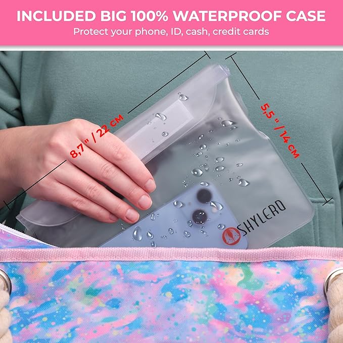 SHYLERO Beach Bag and Pool Bag. Has Airtight Pouch, Ton of Pockets. Beach Tote is Zippered, Water Resistant. Family Size