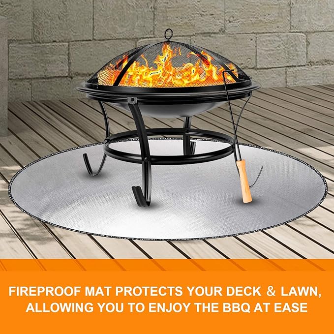 DocSafe 38 x 38 inches Round Fire Pit Mat, Upgraded 4-Layer Under Grill Mat Protector for Decks,Patios,BBQ, Heat Insulated Indoor Fireplace Pad, Oil-Proof and Reusable and Waterproof,Black and Silver