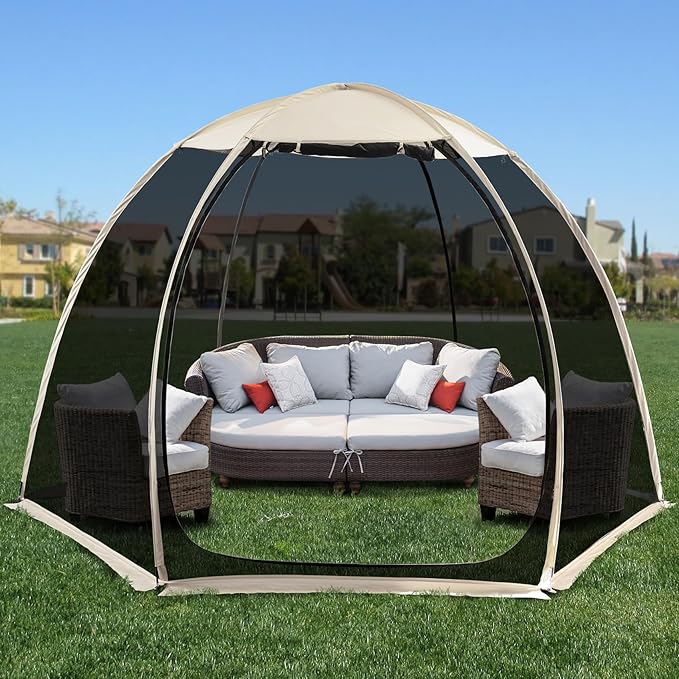 Alvantor Screen House Gazebo, 6-10-15 Person Pop Up Igloo Screened Canopy Tent with Mosquito Netting Sides, Instant UV Resistant Sun Shelter for Garden, Patio, Backyard