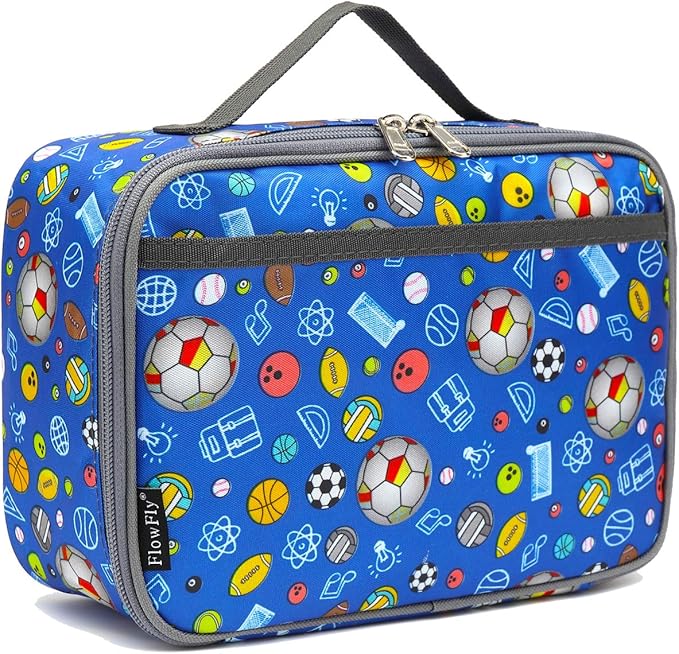 FlowFly Kids Lunch box Insulated Soft Bag Mini Cooler Back to School Thermal Meal Tote Kit for Girls, Boys,football