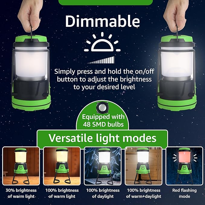 Rechargeable LED Camping Lantern - Power Outages, Hurricanes, Emergency, Hiking, Outdoor - Bright Battery Powered Electric Survival Light with Built-in Power Bank- Portable and Waterproof Camp Lantern