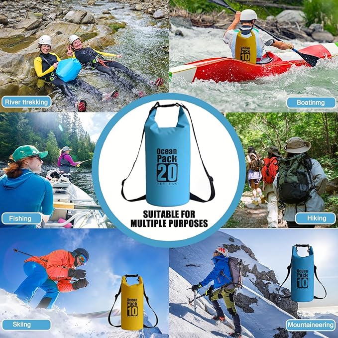 Floating Waterproof Dry Bag Backpack 5L/10L/20L, Roll Top Bag for Kayaking, Rafting, Boating, Swimming, Camping, Hiking, Beach, Fishing. (Blue, 20L)