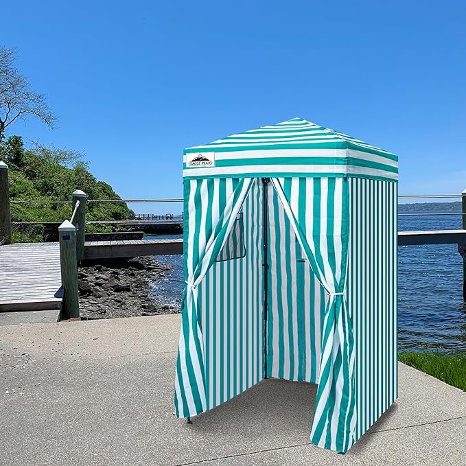 EAGLE PEAK Flex Ultra Compact 4x4 Pop-up Canopy, Sun Shelter, Changing Room, Portable Privacy Canopy Cabana for Pool, Fashion Photoshoots, or Camping, 4x4 ft, White/Light Blue