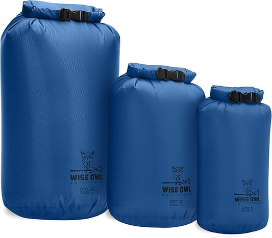Wise Owl Outfitters Waterproof Dry Bag - Fully Submersible 1pk or 3pk Ultra Lightweight Airtight Waterproof Bags - 5L, 10L and 20L Sizes - Diamond Ripstop Roll Top Drybags