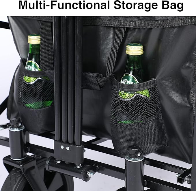 YSSOA Heavy Duty Folding Portable Hand Cart with Removable Canopy, 8'' Wheels, Adjustable Handles and Double Fabric for Shopping, Picnic, Beach, Camping