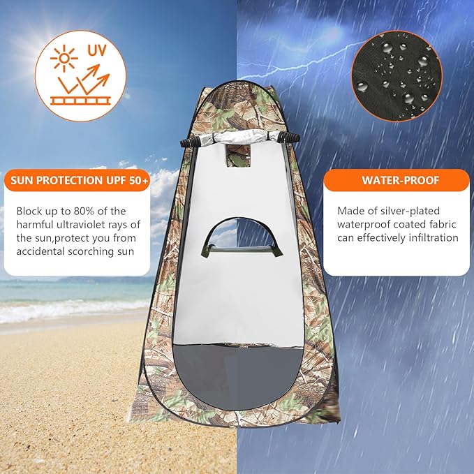 Camping Shower Tent,Pop Up Privacy Tent with Solar Shower Bag,Waterproof Pop Up Shower Tent for Portable Outdoor Toilet Shower Changing Room Sun Shelter Camping (Black/Camouflag/Green)