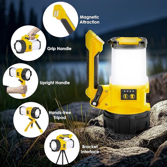Rechargeable Camping Lantern, 6 Modes LED Flashlight Handheld Spotlight with 2000LM, 4400mAh Power Bank, IPX4 Waterproof Searchlight Work Light for Emergency Hiking Survival Kits
