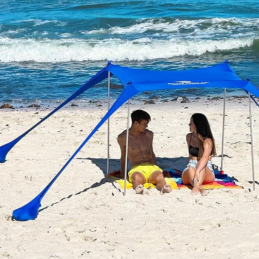 SUN NINJA Beach Tent Shelter with UPF50+ Protection, Includes Sand Shovel, Ground Pegs, Stability Poles, Outdoor Pop Up Shade Canopy for Camping, Fishing, Backyard Fun (Royal Blue, 5x5 FT 4 Pole)