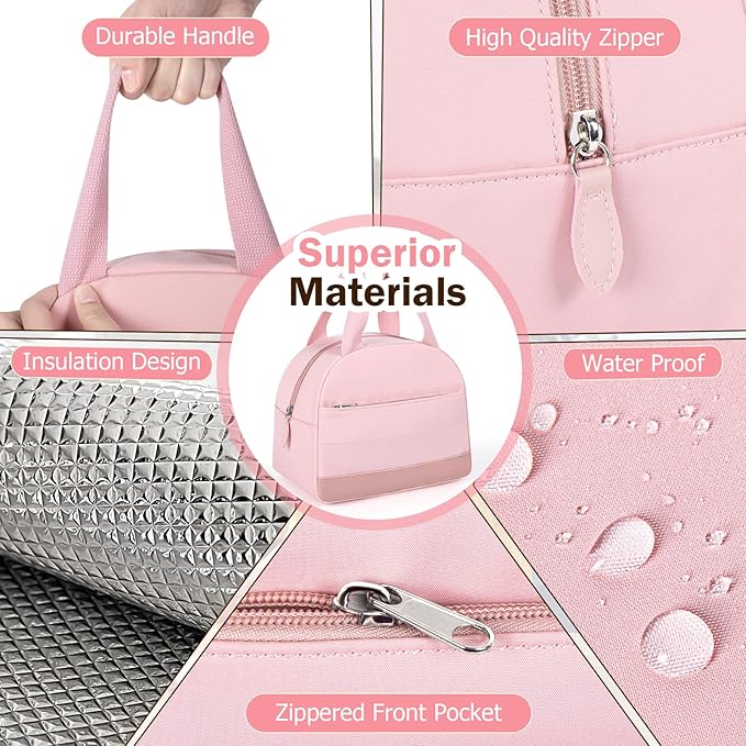 Lunch Box Lunch Bag for Women Men, Leakproof, Insulated Lunch Box Tote with Large Capacity, Lunch Container for Work/Office (Pink)