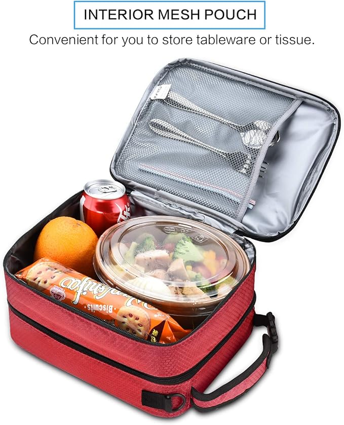 Expandable Insulated Lunch Bag, Leakproof Flat Lunch Cooler Tote with Shoulder Strap for Men and Women, Suitable for Work & Office, Red