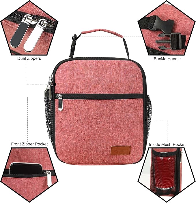 Femuar Lunch Box for Men Women Adults Small Lunch Bag for Office Work Picnic - Reusable Portable Lunchbox, Pink