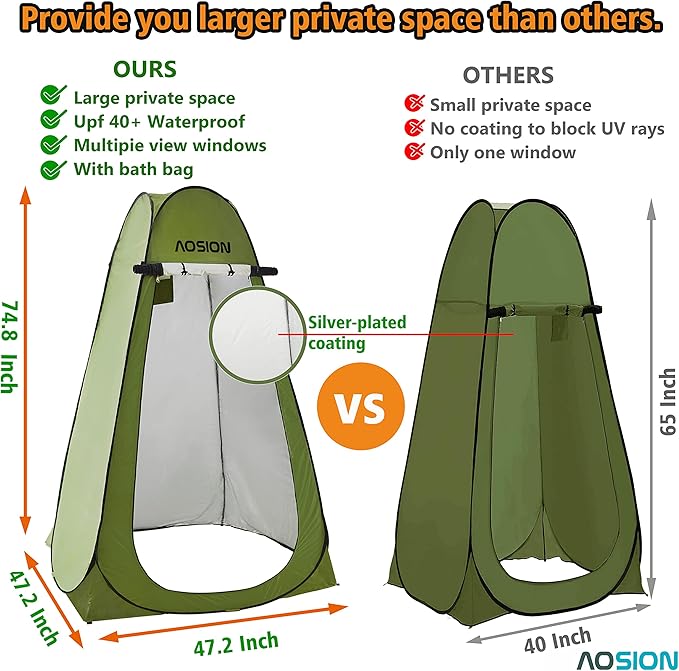 AOSION Privacy Shower Tent,Pop Up Changing Tent,Camp Bathroom Changing Dressing Room,Sun Sunshade Canopy Outdoor Rain Shelter for Camping Hiking Beach Picnic Fishing.
