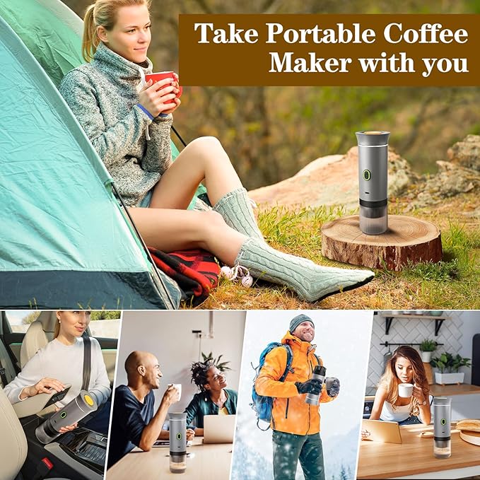 Portable Espresso Maker, Travel Coffee Maker for camping, Portable Espresso Machine with USB-C, 3-in-1 Small Espresso Machine with Ground Coffee & Capsules (NS＆DG) for RV, Hiking, Office (Silver)