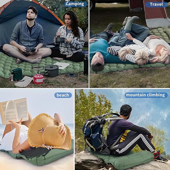 DDD Ultra-Light Inflatable Camping Sleeping Pad with its Built-in Foot Pump and Pillow - The Ultimate Camping pad, Hiking pad, Backpacking Pad and Lightweight for a Outdoor Sleep——Celadon