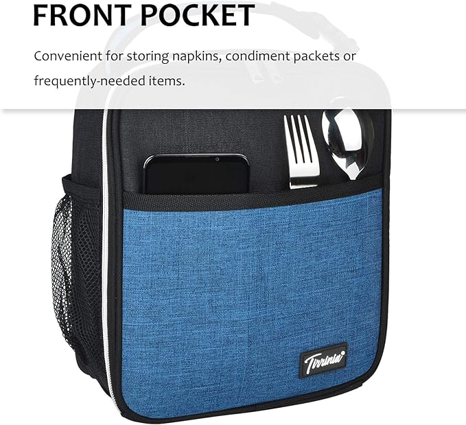 Tirrina Insulated Lunch Box for Men Women, Portable Thermal Small Lunch Bag for Office Work Picnic, Reusable Compact Lunchbox Cooler Tote for Adults,Black & Blue