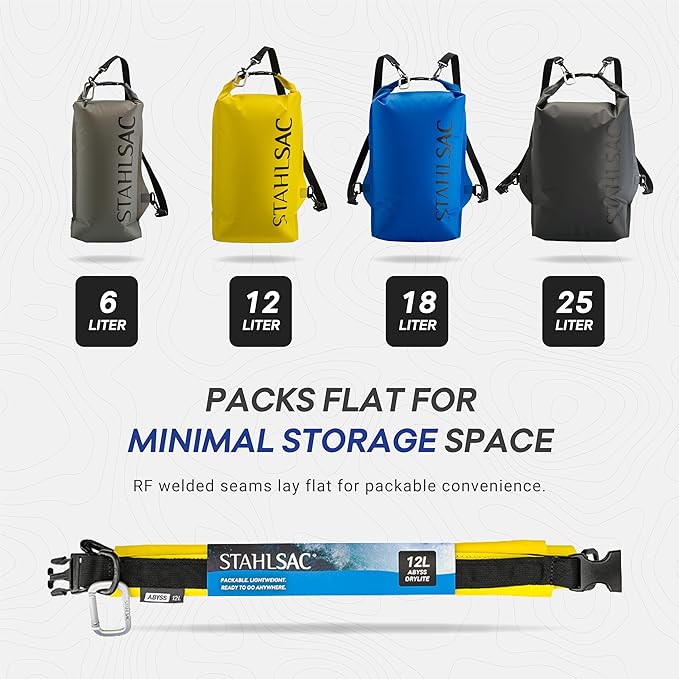 Stahlsac Abyss Drylite Dry Bag 25L in Dark Grey | Durable Waterproof Bag | Lightweight Dry Bag Backpack for Boating, Hiking, Kayaking, & Rafting | Tested for Enhanced Durability | Removable Straps