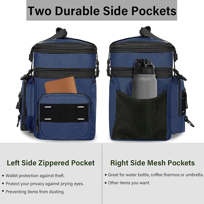 Expandable Tactical Lunch Box, Large Insulated Lunch Cooler Bag Heavy Duty Leakproof Lunch Pail for Men Adults Work Office Outdoor Picnic Trips,16L,Blue