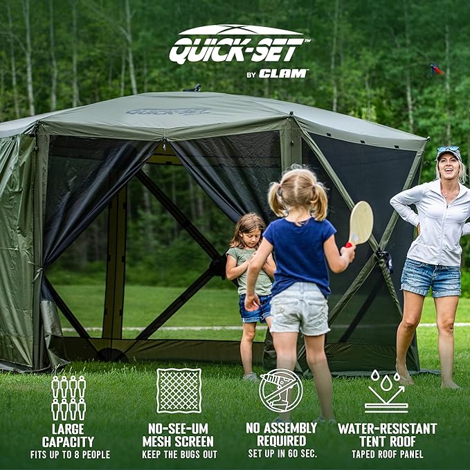 CLAM Pop Up Screen Tent, Outdoor Camping Gazebo Canopy, Escape, 11.5', Green