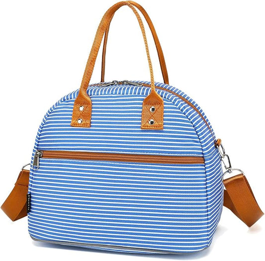 FlowFly Insulated Lunch Bag With Shoulder Strap for Women, Men, and Kids, Large and Reusable, Handle, Freezable Work and School Travel Tote and Meal Prep Organizer,Royal