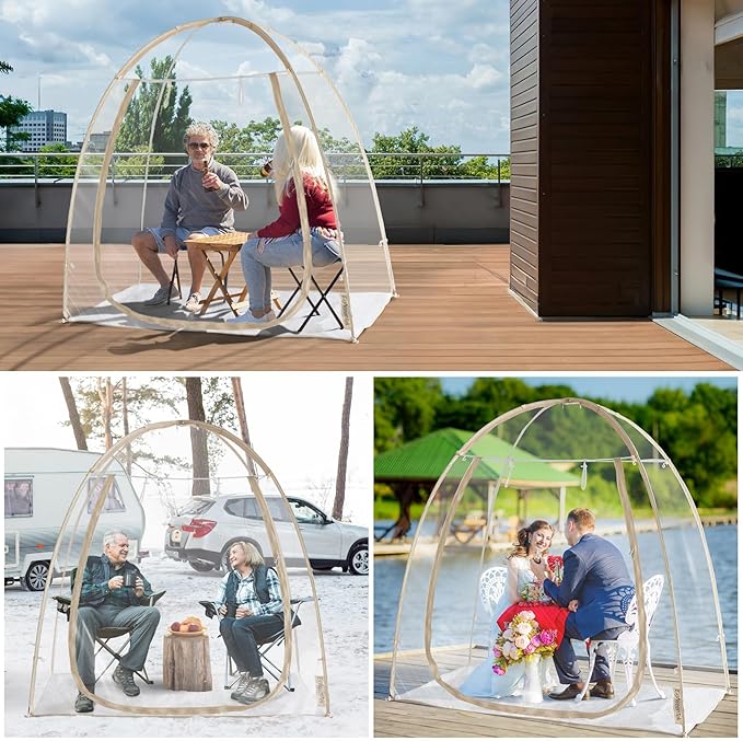 EighteenTek Clear Sports Tent 540° View Transparent PVC House Room Greenhouse Camping Tent Canopy Gazebos Weatherproof Pop-Up Tent for Outdoor Activities Garden Backyard Patios Cold Protection