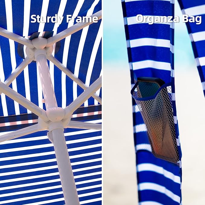 AMMSUN Beach Cabana, 6.2'×6.2' Beach Canopy, Easy Set up and Take Down, Cabana Tent with Sand Pockets, Instant Sun Shade with Side Wall, Siesta Stripe