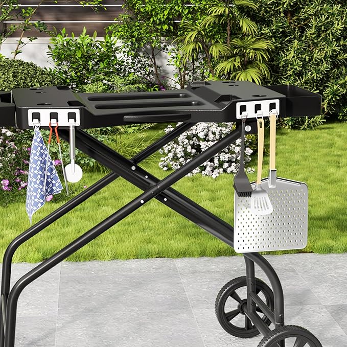 Grill Stand for Ninja Woodfire Outdoor Grills, Fits for Ninja OG700 Series OG701 OG705 OG750 OG751, Collapsible Outdoor Grill Cart for ninja Smoker, 22" Blackstone, Hooks