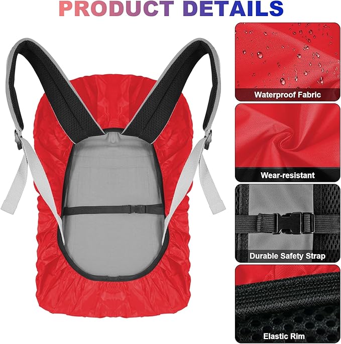 LAMA 2pcs Waterproof Rain Cover for Backpack, Reflective Rainproof Protector for Anti-dust and Anti-Theft M 30L-40L Darkblue Red