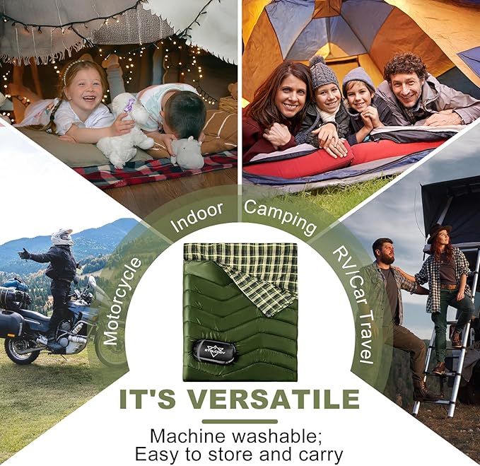 Double Sleeping Bag for Adults Kids Camping, XL Queen Size Sleeping Bags for 2 Person All Season Hiking Backpacking, Lightweight Waterproof with Compression Sack