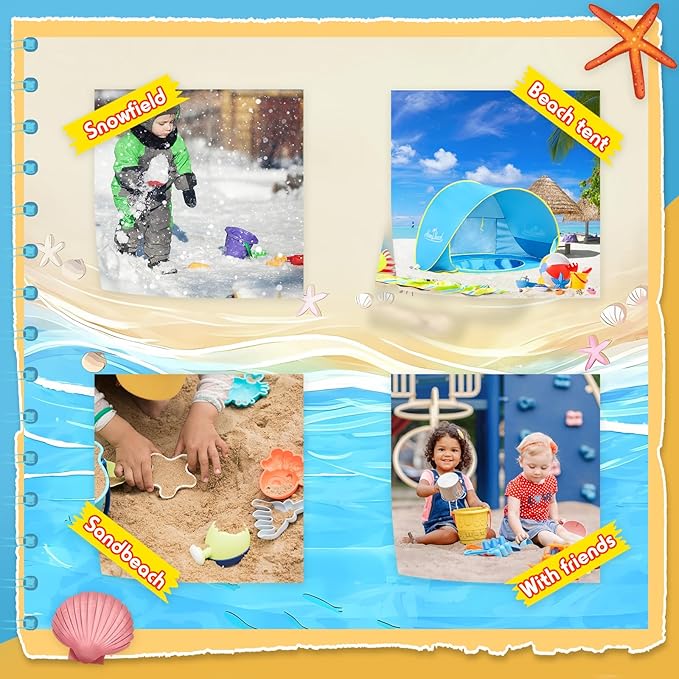 Monobeach Baby Beach Tent with Sand Toys Pop Up Portable Shade Pool UPF50+ UV Protection Sun Shelter for Infant with Easy Set Up Canopy (Blue with Sand Toys)