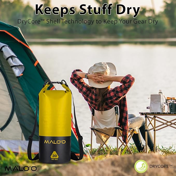 Malo’o 30L Heavy Duty 100% Waterproof Roll-Top Dry Bag Backpack – Keeps Gear Dry for Fishing, Rafting, Kayaking, Beach, Boating, Hiking, and Camping - Travel Safe - Easy To Use Dry Bag Backpack