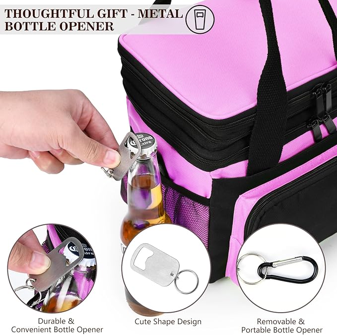 LOKASS Lunch Box for Women/Men-16L-Insulated Lunch Bag, Expandable Double-layer Leakproof Cooler Bag with Upgrade Adjustable Shoulder Strap Ideal for Work/Travel/Picnics（Pink&Black）