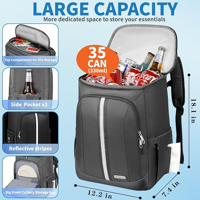 LTINVECK Cooler Backpack,2 Insulated Compartments Backpack Cooler Leakproof Double Deck Lightweight Cooler Lunch Box Bag for Men Women