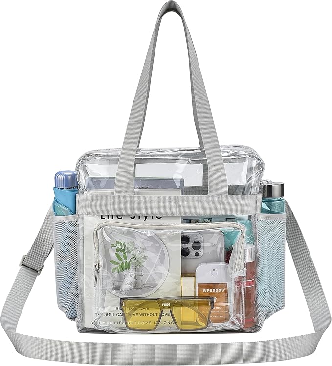 USPECLARE Clear Tote Stadium Approved, Security Travel & Gym Clear Bag for Work Sports Games Concerts