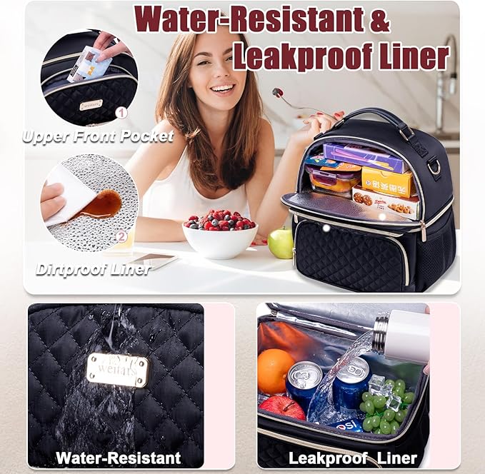 Weitars Lunch Bag for Women,Dual Compartment Lunch Box for Women Lunch Tote for Work,Insulated Leakproof Large Lunchbox Lunch Cooler for Adult for Men, Women, Lunchbag for Hiking,Picnic,Beach