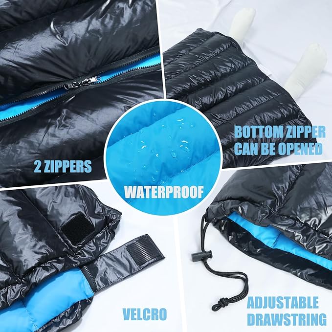 Tuphen Double Sleeping Bag, Sleeping Bag with 2 Pillows, Queen Size XL Bag for 2 People, Cold Warm Weather- 3 Seasons, Waterproof Adults for Camping, Backpacking or Hiking