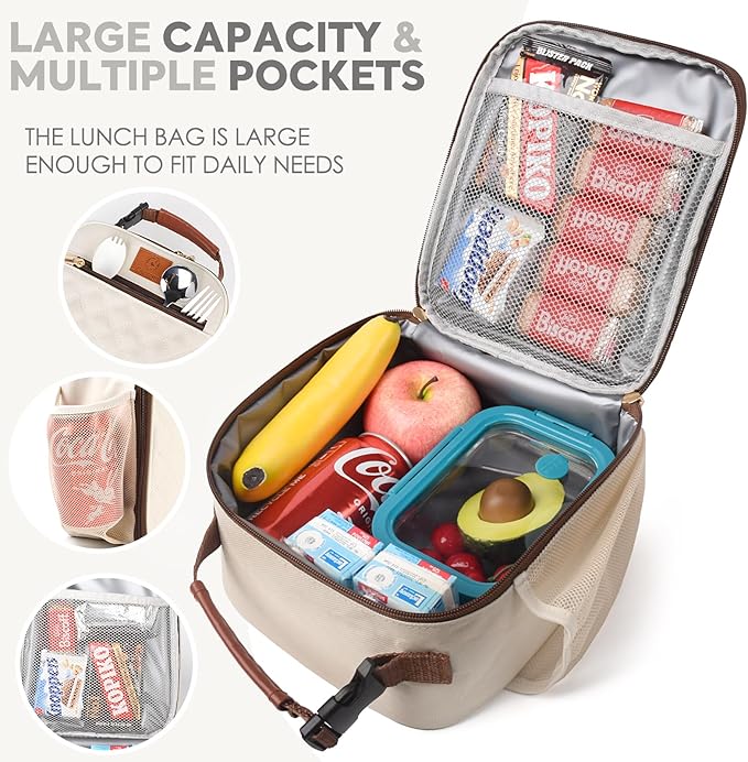 Lunch Box Lunch Bag for Men Women Kids Adults,Insulated Waterproof LunchBox Cooler,Small for Work Office School Travel Picnic-White