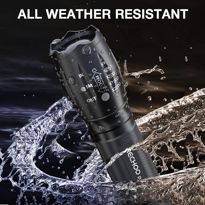 RECHOO Tactical Flashlight 2 Pack, Bright Zoomable LED Flashlights High Lumens with 5 Modes, Portable Small Flash Light for Camping Essential, Camping Flashlight
