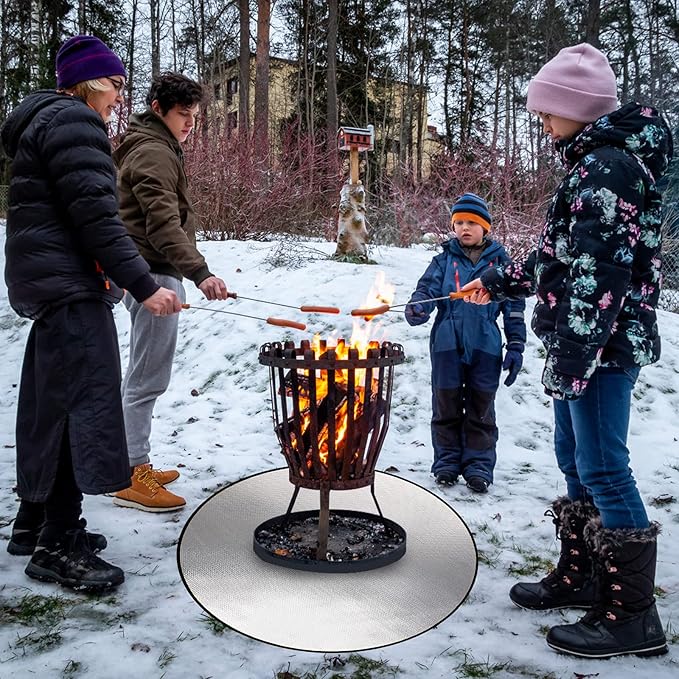 DocSafe 36" Round Fireproof Fire Pit Mat Grill Mat,Heat Insulated 4 Layers Indoor Fireplace Pad Protector for Patio,Deck,Grass,Lawn,Oil-Proof and Reusable and Waterproof,Easy to Clean,Black＆Silver