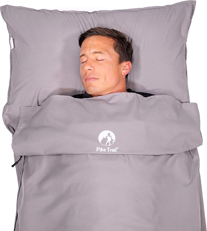 Pike Trail Sleeping Bag Liner – Travel and Camping Sheet, Lightweight and Compact Insert with Full Length Zipper and Guarantee