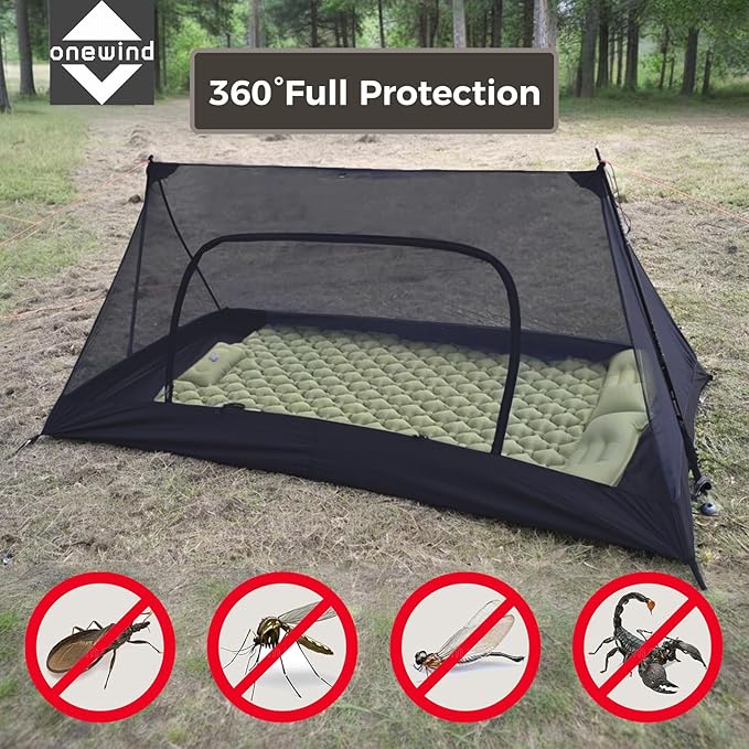 Onewind Mesh Tent with Bathtub, Ultralight Mosquito Net Inner Tent with No-See-Um Breathable Mesh Double Sided Zipper for Camping and Hiking, Black