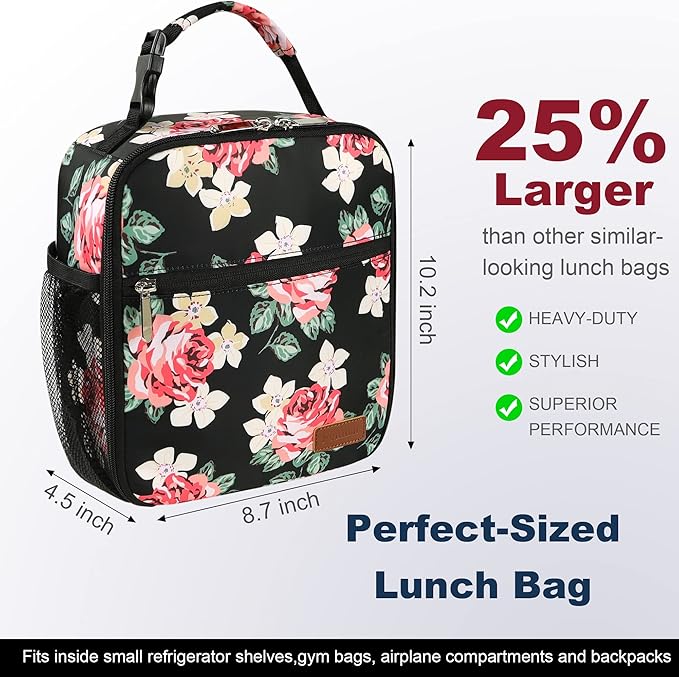 Lunch Box for Men Women Adults Small Lunch Bag for Office Work Picnic - Reusable Portable Lunchbox, Penoy Flower