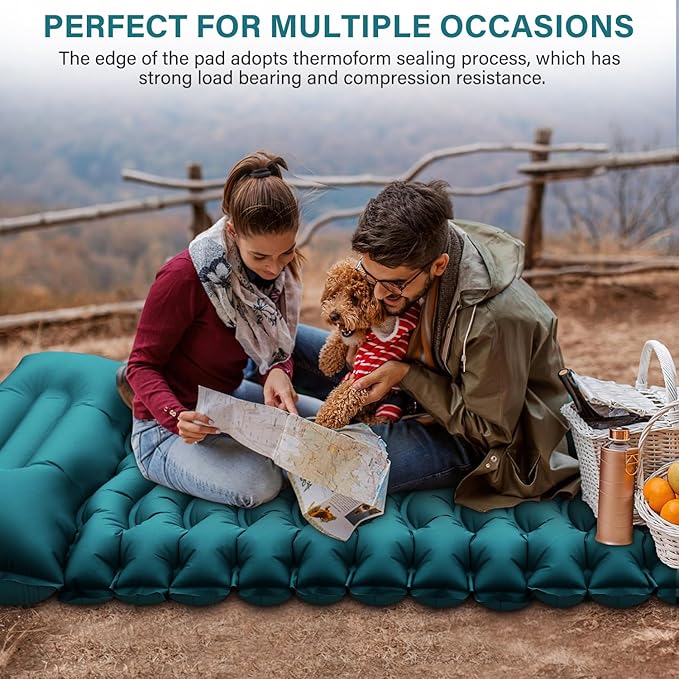 Camping Sleeping Pad, Ultralight Camping Mat with Pillow Built-in Foot Pump Inflatable Sleeping Pads Compact for Camping Backpacking Hiking Traveling Tent