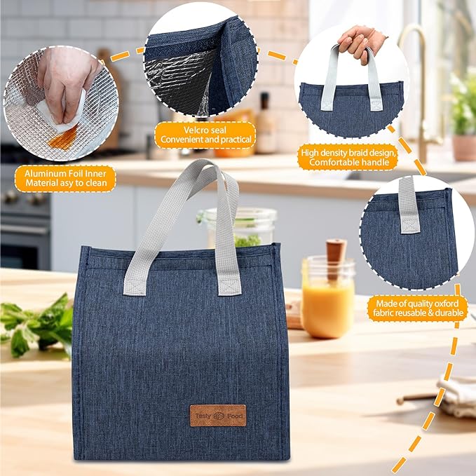 24 Pack Lunch Bags Bulk,Insulated Reusable Lunch Bags with Aluminum for Women Men,Leakproof Tote Large Lunch Box for Office,Work,Beach or Travel,Multicolor