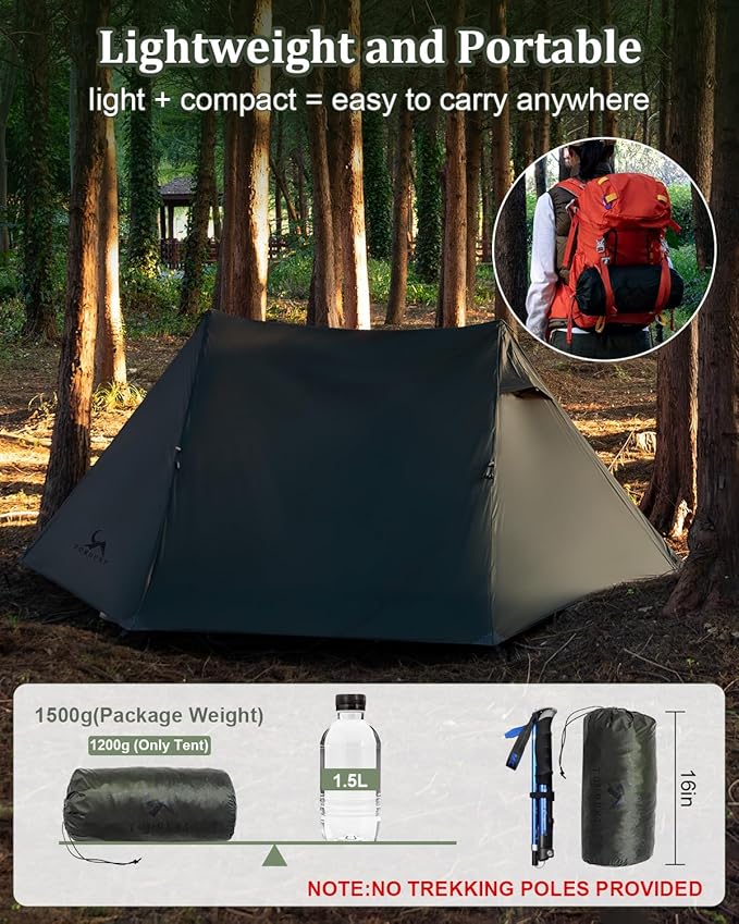 Ultralight Trekking Pole Tent for 1-2 Person,Lightweight Backpacking Tent,Waterproof Windproof Tents for Climbing,Camping,Hiking,Trekking