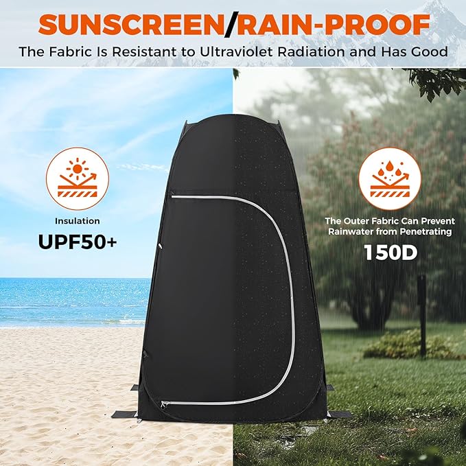 KingCamp Camping Shower Tent, Portable Outdoor Privacy Toilet & Changing Tent Windproof & Waterproof Easy Setup 1 or 2 Room Shelter with Shower Bag for Camping Hiking Beach