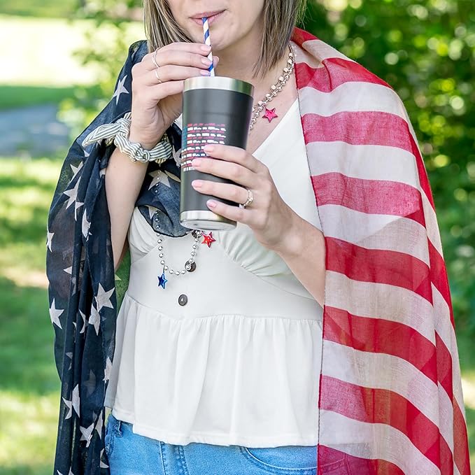 Camco Life is Better at The Campsite Tumbler | Heavy Duty Double Wall Vacuum Insulation | Crafted of 18/8 Stainless Steel | Unique RV U.S Flag Design on Charcoal Background | 20-oz (53065)